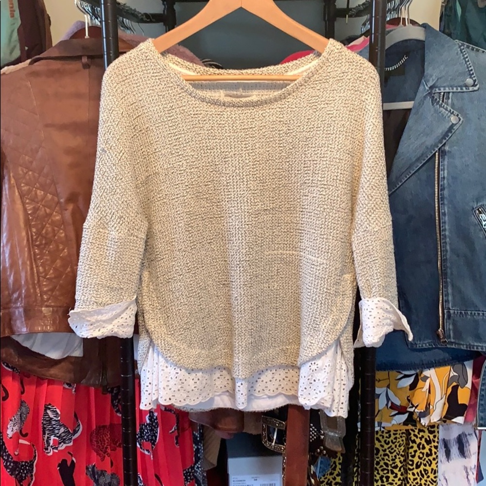 Anthropologie lace and knit sweater
